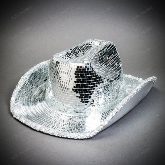Shinny Disco Ball Mirrors Rave Party Top Cowboy Cowgirl Party Top Hat Silver main image 8
